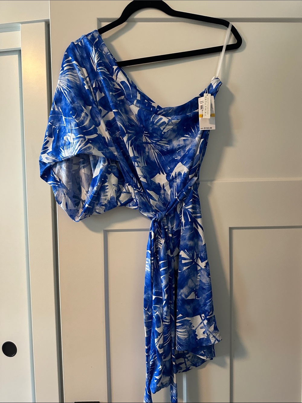 Trina Turk Blue and White One-Shoulder Floral Jumpsuit Romper